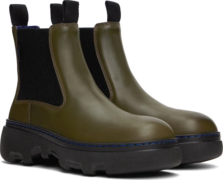 Burberry Green Leather Creeper Chelsea Boots - Image 4