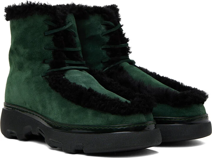 Burberry Green Shearling Creeper Boots - Image 4