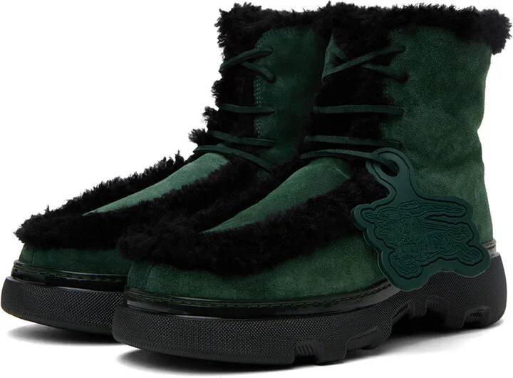Burberry Green Shearling Creeper Boots - Image 5