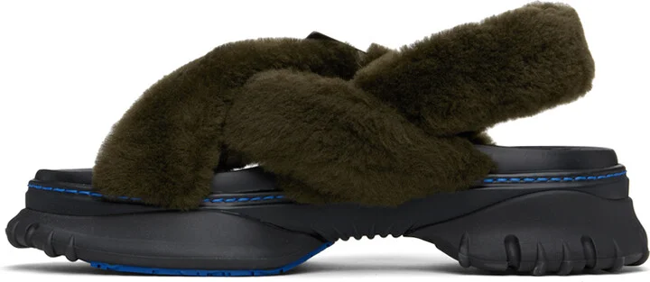 Burberry Green Shearling Pebble Sandals - Image 3