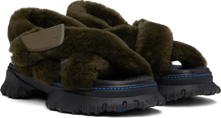Burberry Green Shearling Pebble Sandals - Image 4