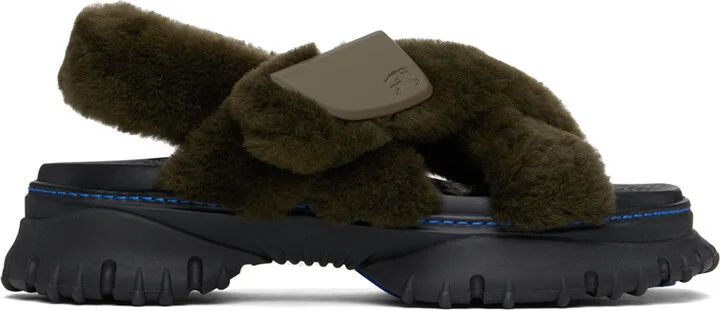 Burberry Green Shearling Pebble Sandals