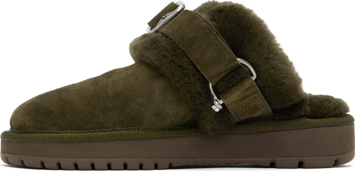 Burberry Green Suede & Shearling Chubby Slippers - Image 3