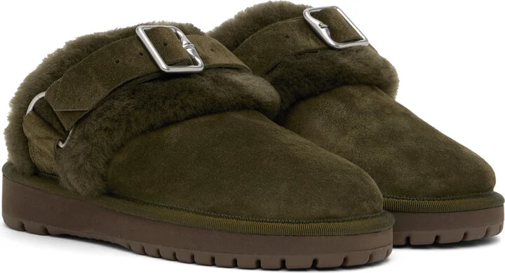 Burberry Green Suede & Shearling Chubby Slippers - Image 4