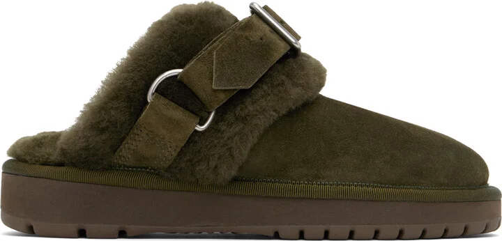 Burberry Green Suede & Shearling Chubby Slippers