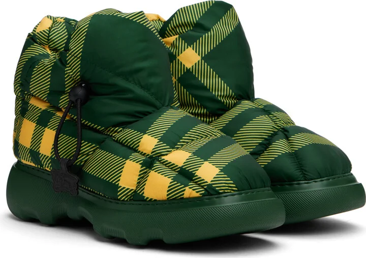 Burberry Green & Yellow Check Pillow Boots - Image 4