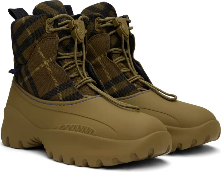 Burberry Khaki Check Scoot Trek Boots - Image 4