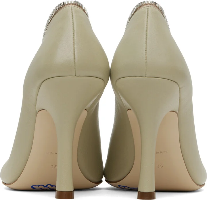 Burberry Khaki Leather Baby Zip Heels - Image 2