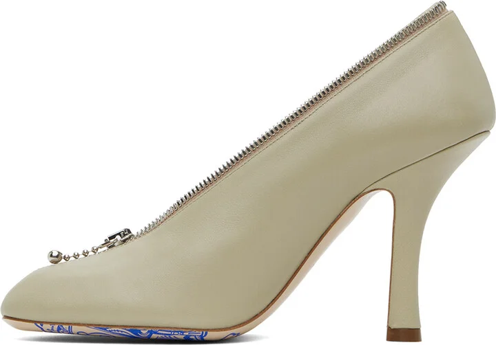 Burberry Khaki Leather Baby Zip Heels - Image 3