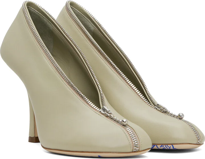 Burberry Khaki Leather Baby Zip Heels - Image 4