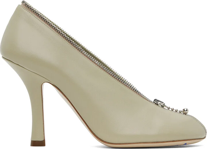 Burberry Khaki Leather Baby Zip Heels