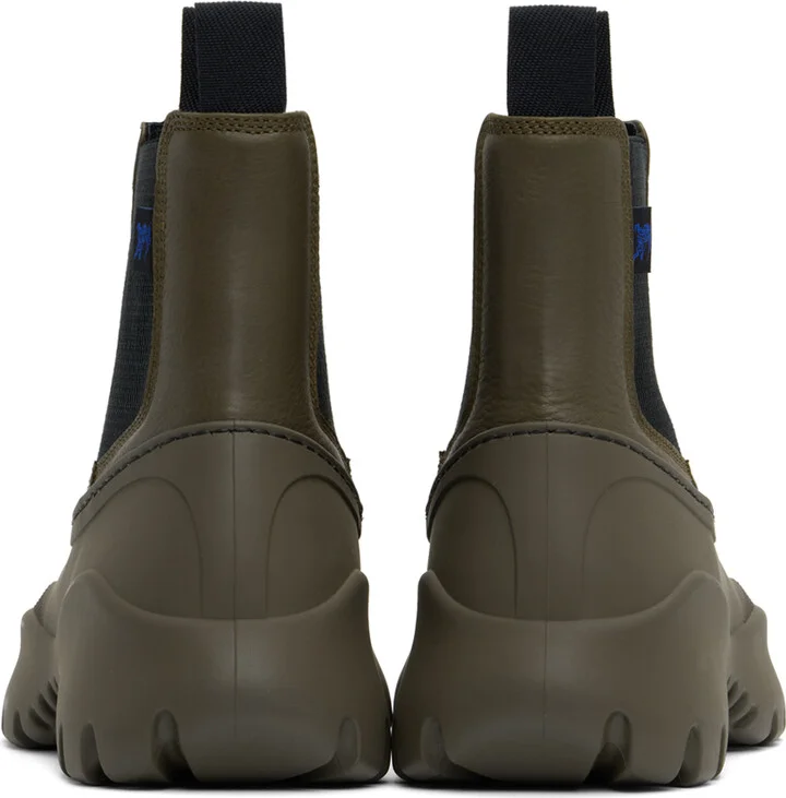 Burberry Khaki Leather Scoot Chelsea Boots - Image 2