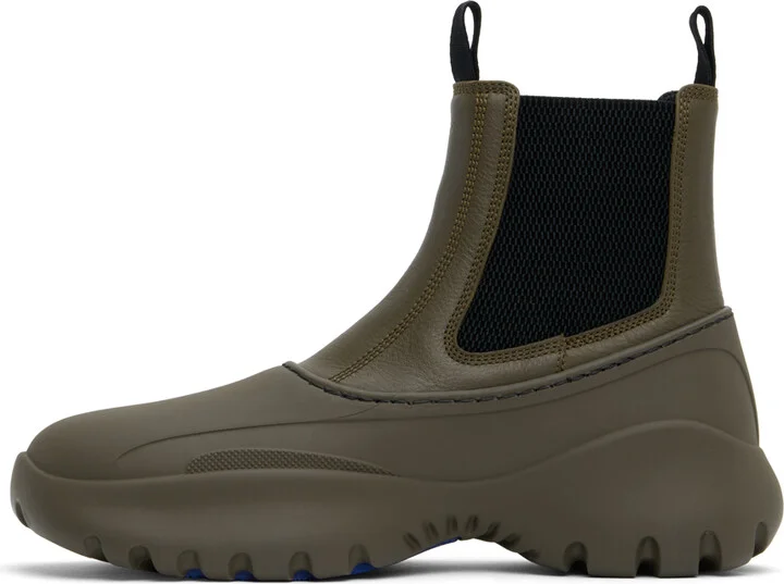 Burberry Khaki Leather Scoot Chelsea Boots - Image 3
