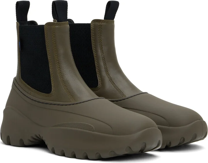 Burberry Khaki Leather Scoot Chelsea Boots - Image 4