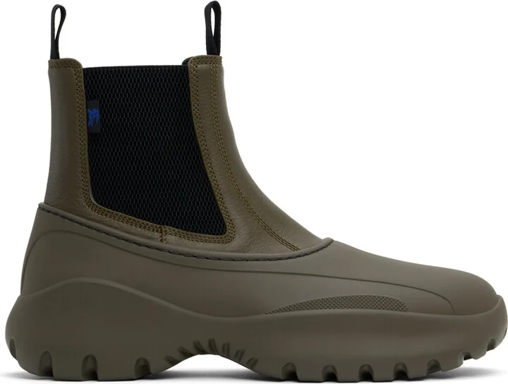 Burberry Khaki Leather Scoot Chelsea Boots