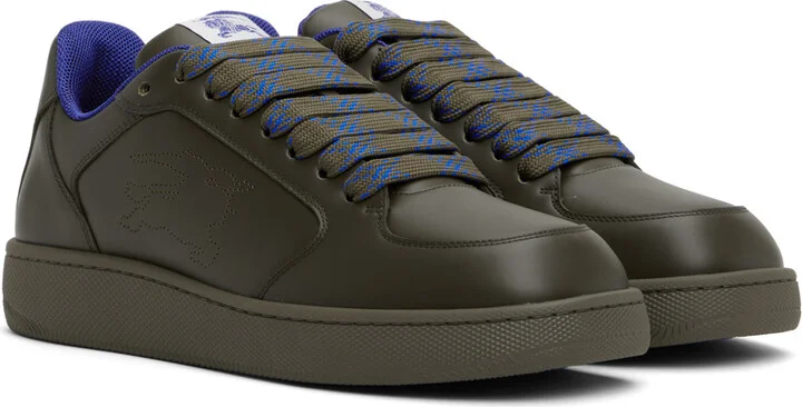 Burberry Khaki Leather Stock Sneakers - Image 4