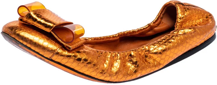 Burberry Metallic Orange Python Embossed Leather Surrey Ballet Flats Size 37