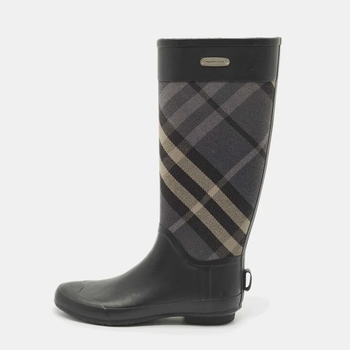 Burberry Multicolor Canvas and Rubber Clemence Rain Boots Size 39