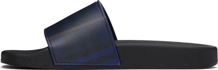 Burberry Navy & Black Check Pool Slides - Image 3