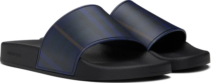 Burberry Navy & Black Check Pool Slides - Image 4
