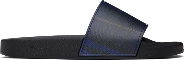 Burberry Navy & Black Check Pool Slides