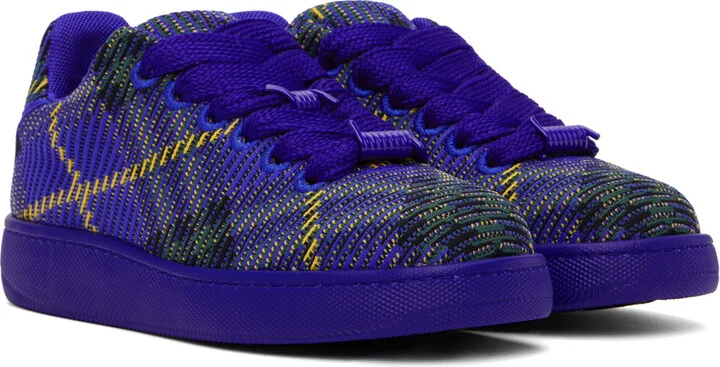 Burberry Navy Check Knit Box Sneakers - Image 4