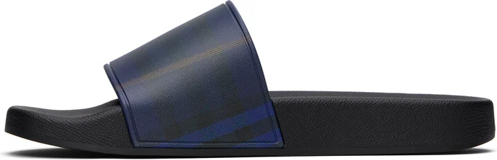 Burberry Navy Check Pool Slides - Image 3