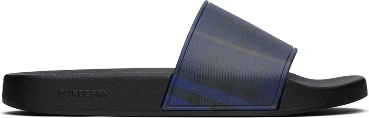 Burberry Navy Check Pool Slides