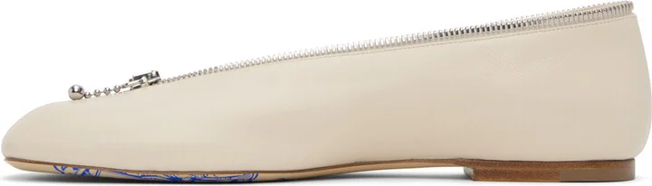 Burberry Off-White Leather Sadler Zip Ballerina Flats - Image 3