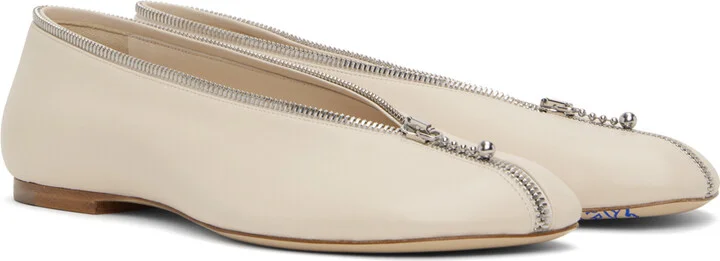 Burberry Off-White Leather Sadler Zip Ballerina Flats - Image 4
