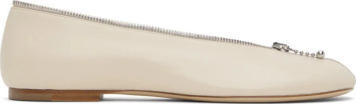 Burberry Off-White Leather Sadler Zip Ballerina Flats