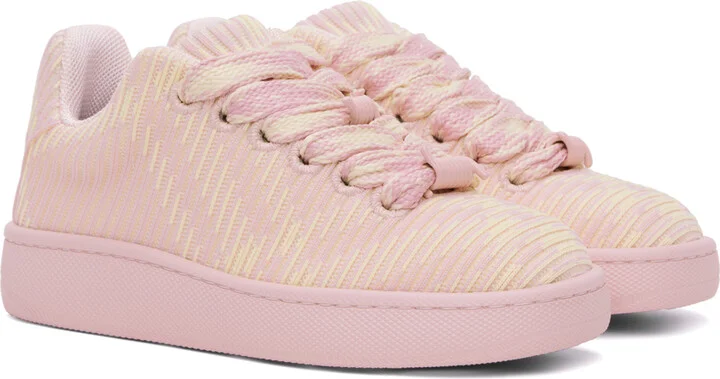 Burberry Pink Check Knit Box Sneakers - Image 4