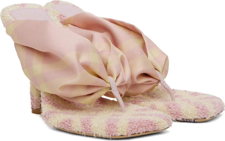 Burberry Pink & Yellow Fabric Heeled Sandals - Image 4