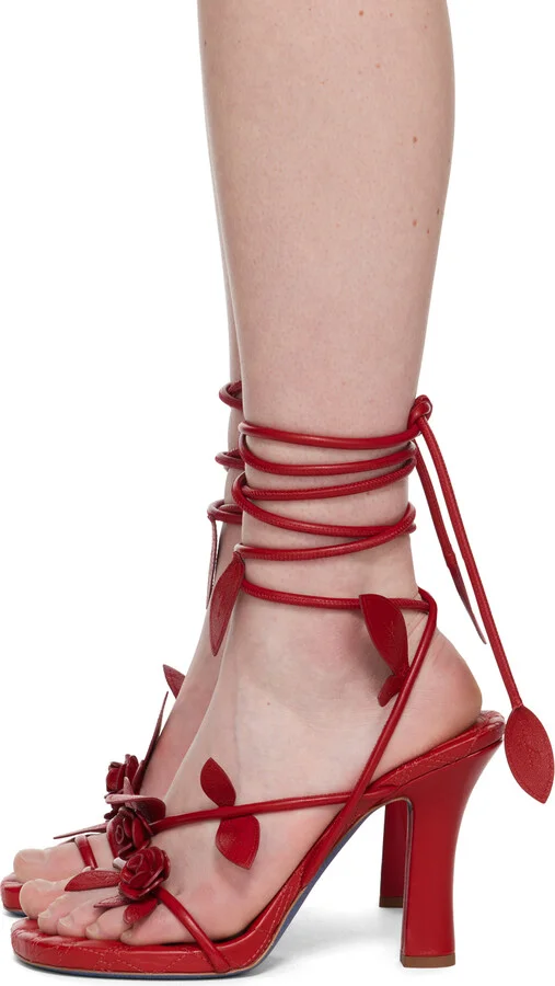Burberry Red Ivy Flora Heeled Sandals - Image 3