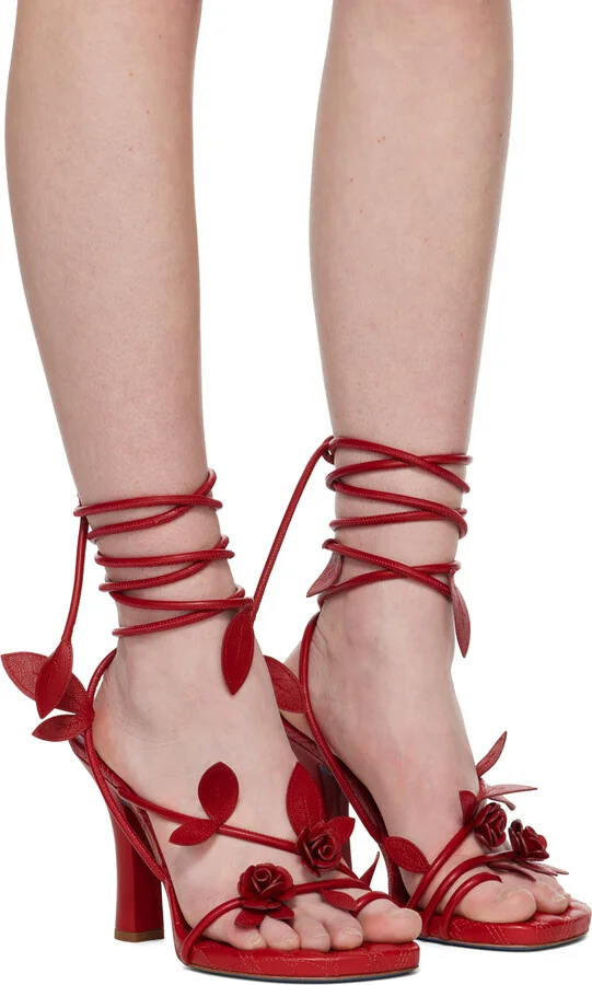 Burberry Red Ivy Flora Heeled Sandals - Image 4