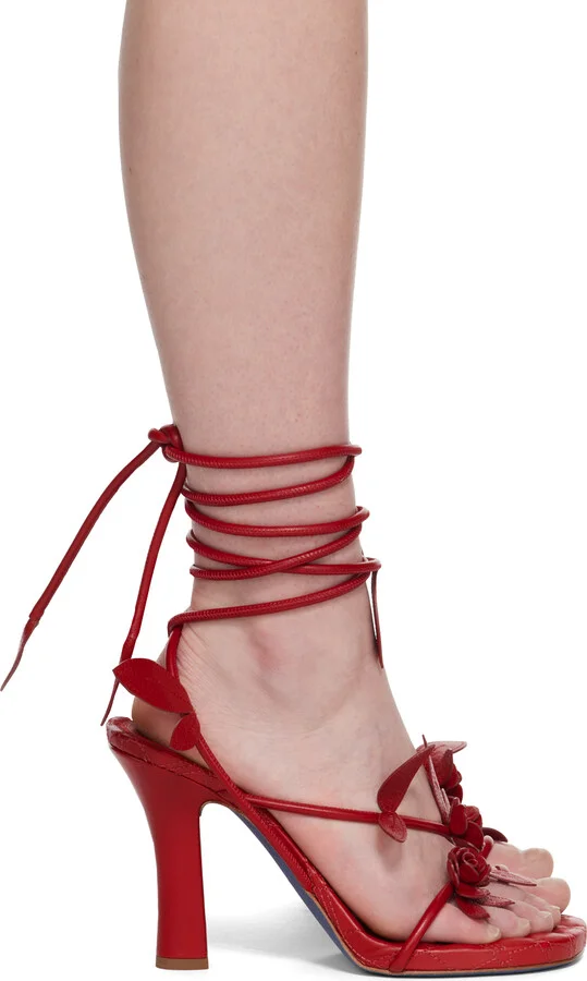 Burberry Red Ivy Flora Heeled Sandals