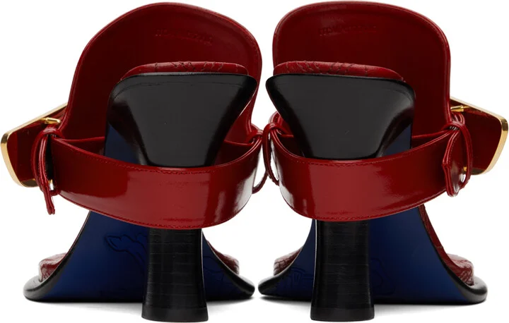 Burberry Red Leather Bay Heeled Sandals - Image 2
