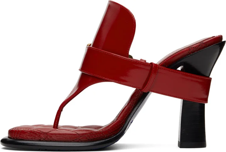 Burberry Red Leather Bay Heeled Sandals - Image 3