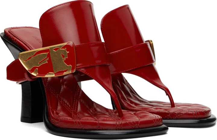 Burberry Red Leather Bay Heeled Sandals - Image 4