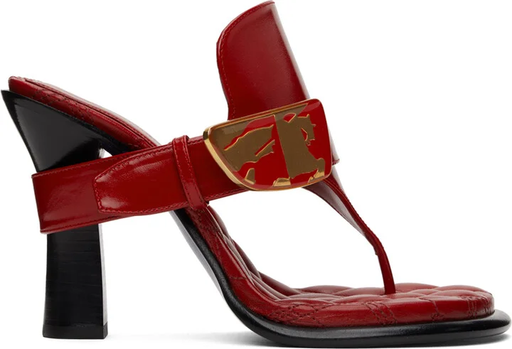 Burberry Red Leather Bay Heeled Sandals