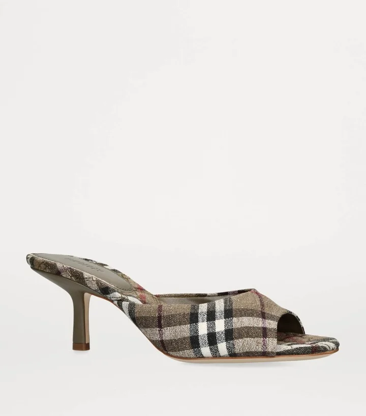 Burberry Stretch-Linen Check Mews Mules 65 - Image 3