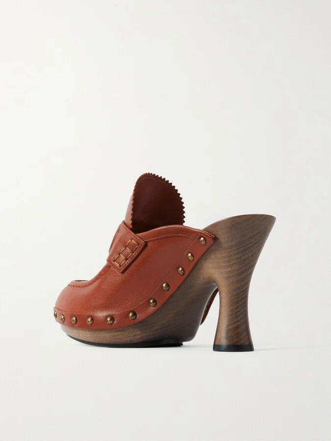 Burberry - Studded Leather Mules - Brown - Image 3