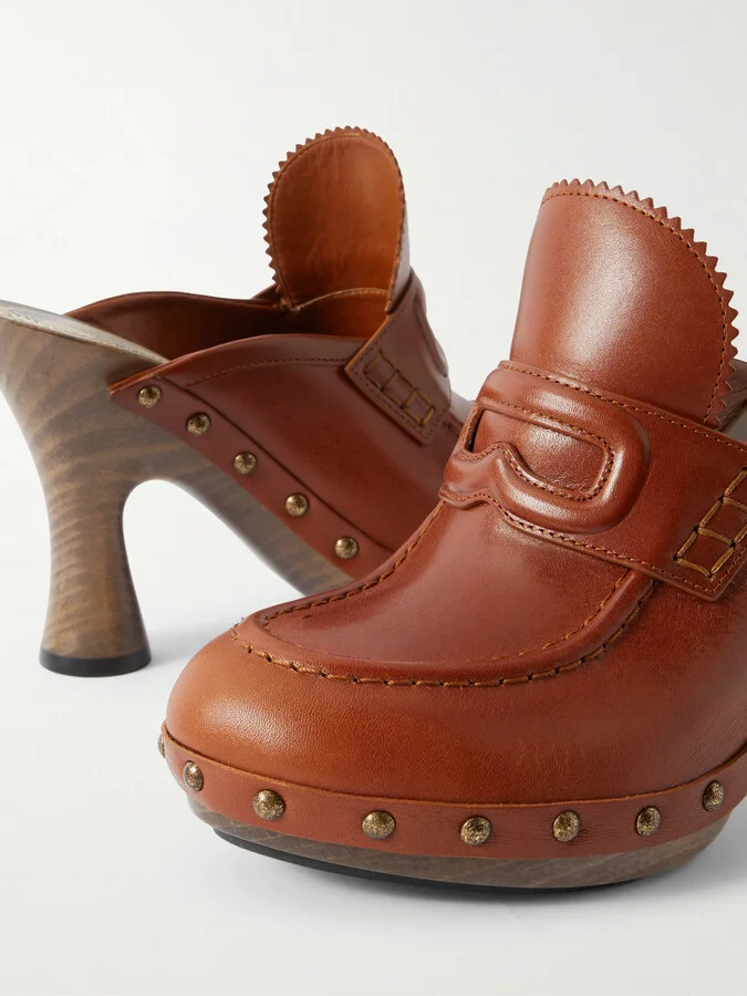 Burberry - Studded Leather Mules - Brown - Image 4