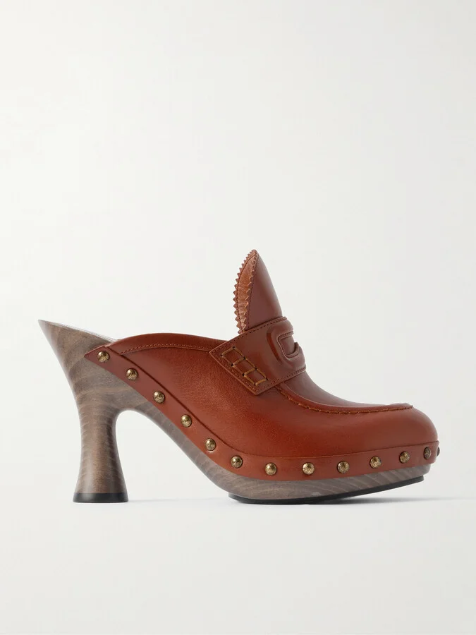 Burberry - Studded Leather Mules - Brown