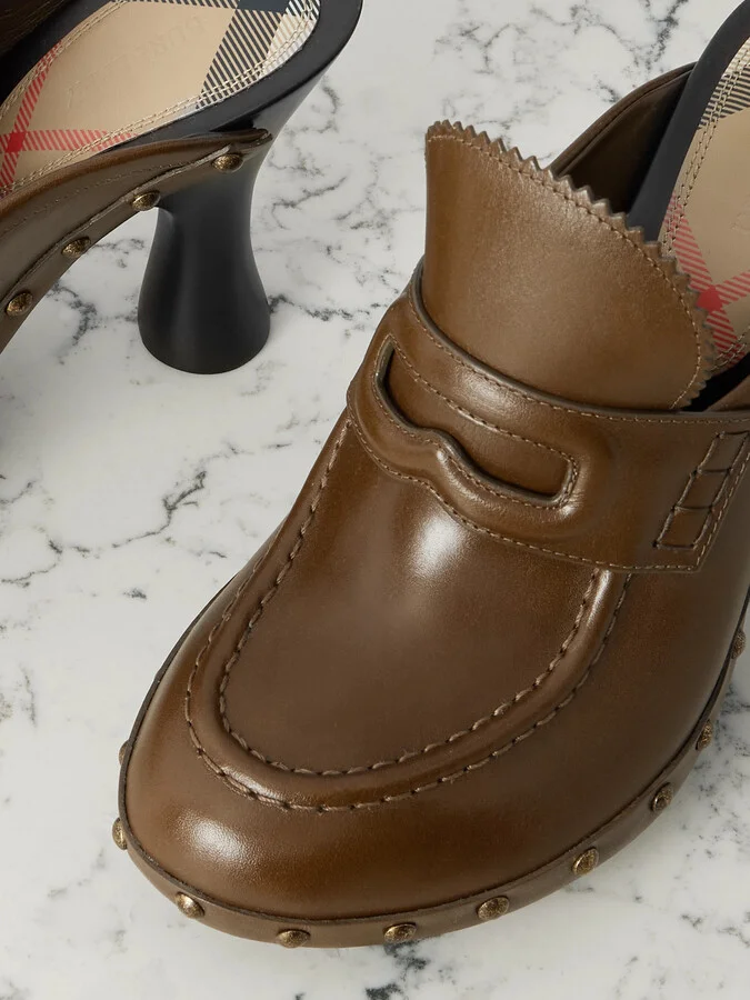 Burberry - Studded Leather Mules - Green - Image 4