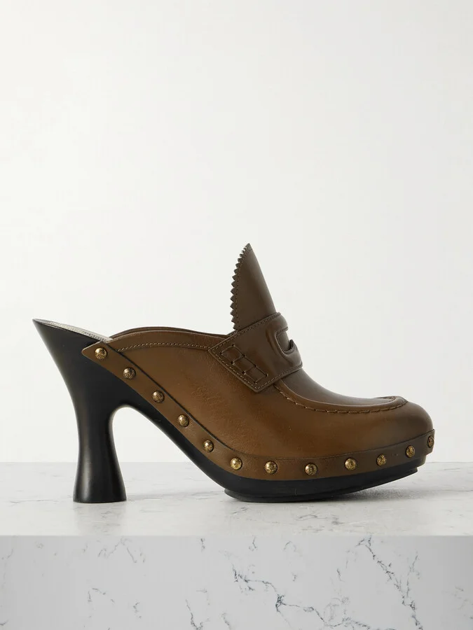 Burberry - Studded Leather Mules - Green