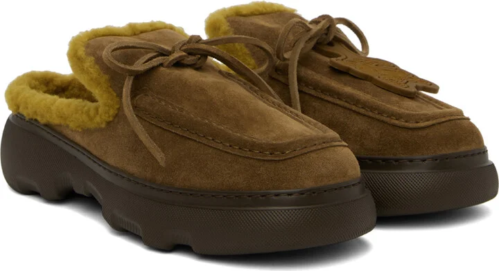 Burberry Tan Suede & Shearling Stony Mules - Image 4