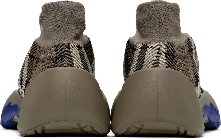 Burberry Taupe Check Knit Neptune Sneakers - Image 2