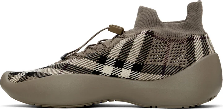 Burberry Taupe Check Knit Neptune Sneakers - Image 3