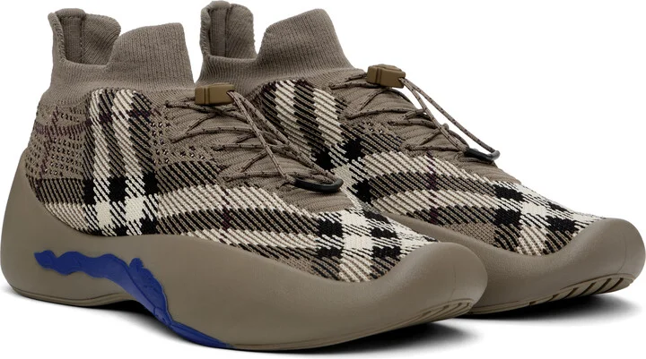 Burberry Taupe Check Knit Neptune Sneakers - Image 4